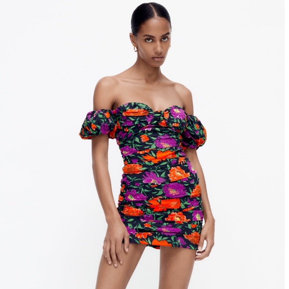Zara Dresses & Skirts - NEW! Zara Floral Print Off the Shoulder Mini Dress